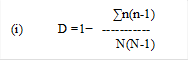  ∑n(n-1)
(i)D =1 ̶̶ -----------
 N(N-1)
